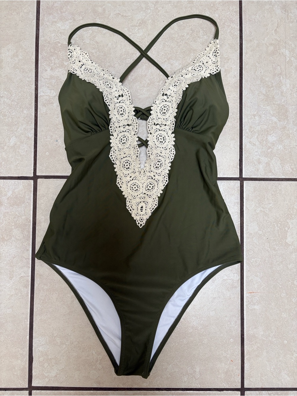 Crochet lace front one piece swimsuit M